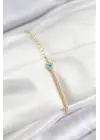 Pirinç Zirkon Taşlı Nazar Model Ezme Zincir Gold Renk Kadın Bileklik