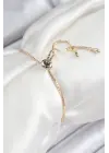 Pirinç Zirkon Taşlı Nazar Yıldız Model Gold Renk Asansörlü Kadın Bileklik