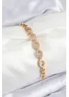 Pirinç Zirkon Taşlı Oval Model Gold Renk Kadın Bileklik