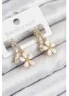 Pirinç Zirkon Taşlı Papatya Model Gold Renk Kadın Küpe