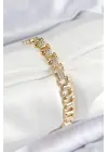 Pirinç Zirkon Taşlı Parçalı Model Gold Renk Kadın Bileklik