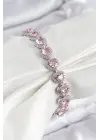 Pirinç Zirkon Taşlı Pembe Kalp Baget Model Gümüş Renk VIP Seri Kadın Bileklik