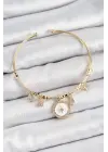 Pirinç Zirkon Taşlı Pusula Model Gold Renk Charm Bileklik