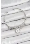 Pirinç Zirkon Taşlı Pusula Model Gümüş Renk Charm Bileklik