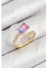 Pirinç Zirkon Taşlı Renkli Model Gold Renk Kadın Yüzük
