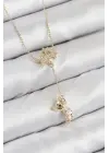 Pirinç Zirkon Taşlı Sallantılı Ayıcıklı Yıldız Model Gold Renk Kadın Kolye