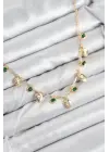Pirinç Zirkon Taşlı Sallantılı Damla Model Gold Renk Kadın Kolye