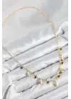 Pirinç Zirkon Taşlı Sallantılı Damla Model Gold Renk Kadın Kolye