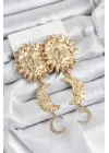 Pirinç Zirkon Taşlı Sallantılı Güneş Model Gold Renk Kadın Küpe