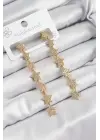 Pirinç Zirkon Taşlı Sallantılı Yıldız Model Gold Renk Kadın Küpe