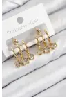 Pirinç Zirkon Taşlı Sallantılı Yıldız Model Gold Renk Kadın Küpe
