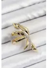Pirinç Zirkon Taşlı Sıkıştırma Sağ Kıkırdak Gold Renk Kadın Küpe