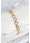 Pirinç Zirkon Taşlı Sıralı Halka Model Gold Renk Kadın Bileklik