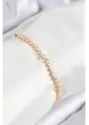 Pirinç Zirkon Taşlı Sıralı Model Gold Renk Asansörlü Kadın Bileklik