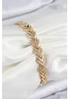 Pirinç Zirkon Taşlı Sıralı Ok Model Gold Renk Kadın Bileklik