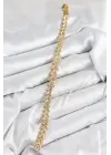 Pirinç Zirkon Taşlı Sıralı Ok Model Gold Renk Kadın Bileklik