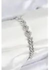 Pirinç Zirkon Taşlı Sıralı Ok Model Gümüş Renk Kadın Bileklik