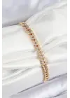 Pirinç Zirkon Taşlı Sıralı Yaprak Model Gold Renk Kadın Bileklik