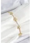 Pirinç Zirkon Taşlı Sıralı Yıldız Model Gold Renk Kadın Bileklik
