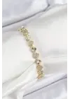 Pirinç Zirkon Taşlı Sıralı Yonca Model Gold Renk Kadın Bileklik