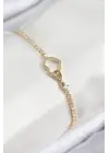 Pirinç Zirkon Taşlı Sonsuzluk Kalp Model Gold Renk Kadın Bileklik