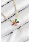 Pirinç Zirkon Taşlı Su Yolu Asorti Çiçek Model Gold Renk Kadın Kolye