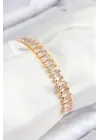 Pirinç Zirkon Taşlı Su Yolu Model Gold Renk Asansörlü Kadın Bileklik