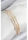 Pirinç Zirkon Taşlı Su Yolu Model Gold Renk Kadın Bileklik