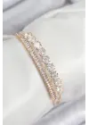 Pirinç Zirkon Taşlı Su Yolu Model Gold Renk Kadın Bileklik