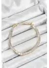 Pirinç Zirkon Taşlı Su Yolu Model Gold Renk Kadın Bileklik