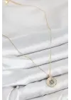 Pirinç Zirkon Taşlı Su Yolu Nazar Model Gold Renk Kadın Kolye