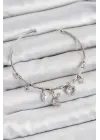 Pirinç Zirkon Taşlı Tavşan Ve Kalp Model Gümüş Renk Charm Bileklik
