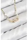Pirinç Zirkon Taşlı Tifany Model Ezme Zincir Gold Renk Kadın Kolye