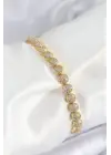 Pirinç Zirkon Taşlı Yarım Topcuk Model Gold Renk VIP Seri Kadın Bileklik