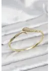 Çelik Zirkon Taşlı Yılan Model Kadın Kelepçe Bileklik