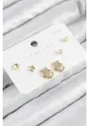 Pirinç Zirkon Taşlı Yıldız Model Gold Renk 925 Ayar Gümüş Çivi Kadın Küpe Set