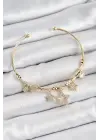 Pirinç Zirkon Taşlı Yıldız Model Gold Renk Charm Bileklik