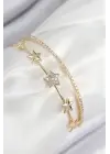 Pirinç Zirkon Taşlı Yıldız Model Gold Renk Kadın Bileklik