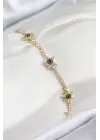 Pirinç Zirkon Taşlı Yıldız Model Gold Renk Kadın Bileklik