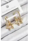 Pirinç Zirkon Taşlı Yıldız Model Gold Renk Kadın Küpe