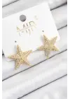 Pirinç Zirkon Taşlı Yıldız Model Gold Renk Kadın Küpe