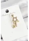 Pirinç Zirkon Taşlı Yıldız Model Gold Renk Sağ Kıkırdak Küpe