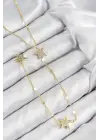 Pirinç Zirkon Taşlı Yıldız Model Gold Renk Y Kolye
