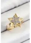 Pirinç Zirkon Taşlı Yıldız Model Gold Ve Gümüş Renk Kadın Yüzük