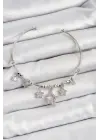 Pirinç Zirkon Taşlı Yıldız Model Gümüş Renk Charm Bileklik