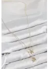 Pirinç Zirkon Taşlı Yıldız Ve Ay Model Gold Renk Kadın Kolye
