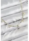Pirinç Zirkon Taşlı Yıldızlı Ezme Zincir Model Gold Renk Kadın Kolye