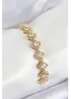 Pirinç Zirkon Taşlı Yonca Baget Model Gold Renk VIP Seri Kadın Bileklik