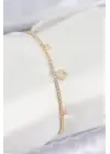 Pirinç Zirkon Taşlı Yonca Model Gold Renk Kadın Bilekilk