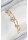 Pirinç Zirkon Taşlı Yonca Model Gold Renk Kadın Bileklik